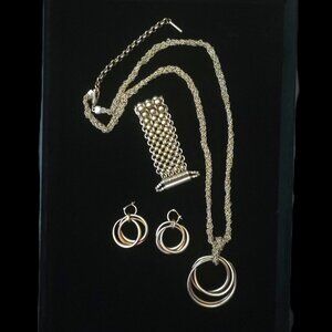 Kenneth Cole Reaction Brass Tone Necklace Bracelet Earrings Set